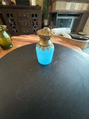 Antique French Blue Opaline Glass Ormolu Perfume Bottle with Stopper